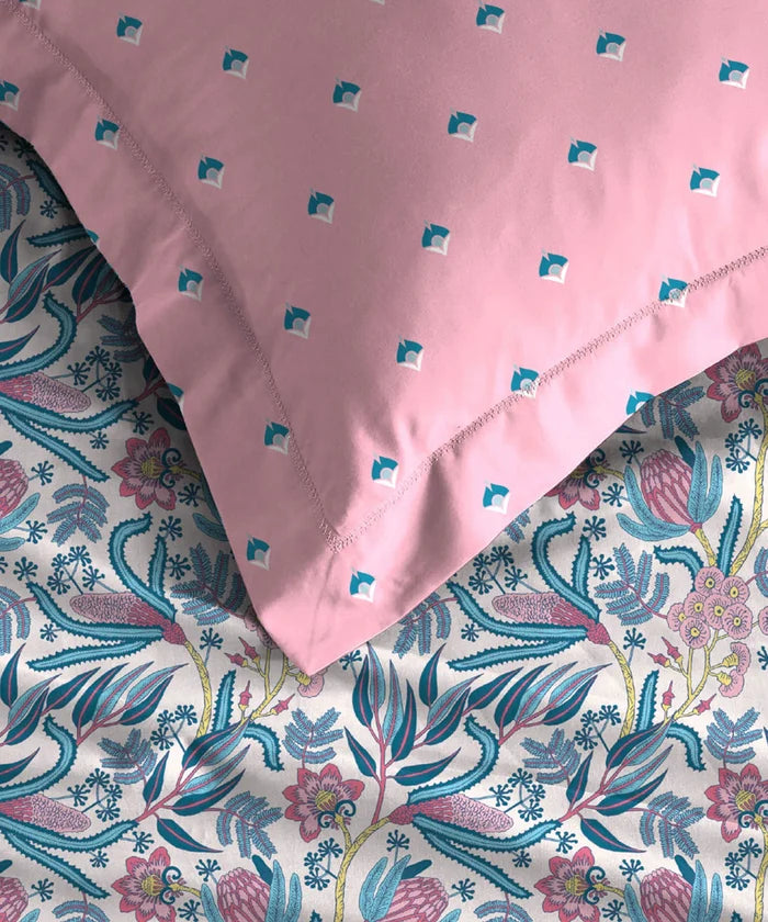 Moments Queen Bedsheet Set,Reverie Pink|120 TC Cotton