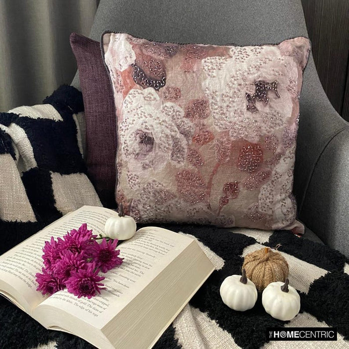 Munstead Wood Rose - Purple Cotton Throw Pillow Cover