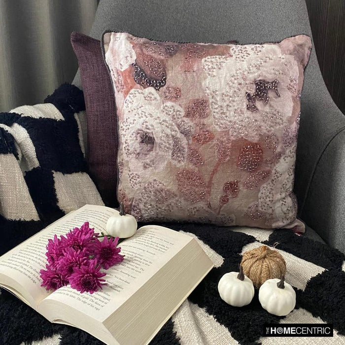 Munstead Wood Rose - Purple Cotton Throw Pillow Cover