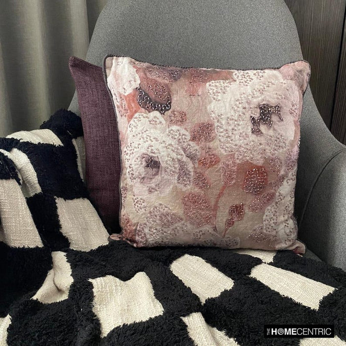 Munstead Wood Rose - Purple Cotton Throw Pillow Cover