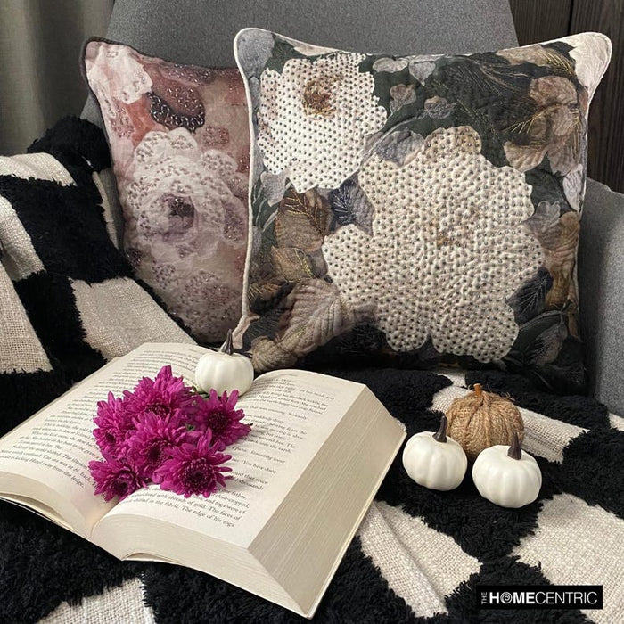 Munstead Wood Rose - Purple Cotton Throw Pillow Cover