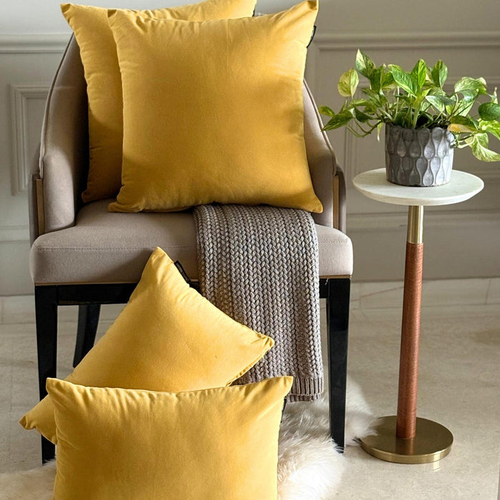 Mustard Yellow Plain Velvet Throw Pillow Cover - Mustard Yellow Velvet