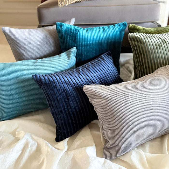 Navy Blue Velvet Throw Pillow Cover - Navy Blue Lines