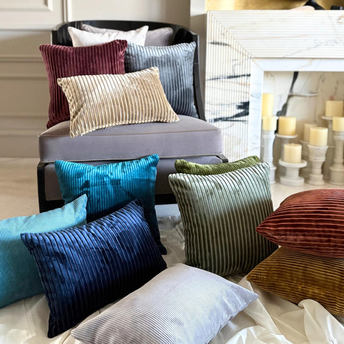 Navy Blue Velvet Throw Pillow Cover - Navy Blue Lines