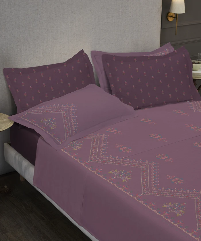 Nectarsoft Elite King Bedsheet Set, Rose Dust| 400 TC Cotton| 4 Pillow Covers