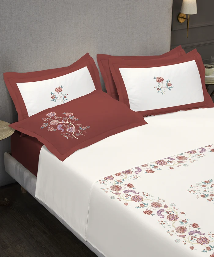 Nectarsoft Elite King Bedsheet Set, Rumi| 400 TC Cotton| 4 Pillow Covers