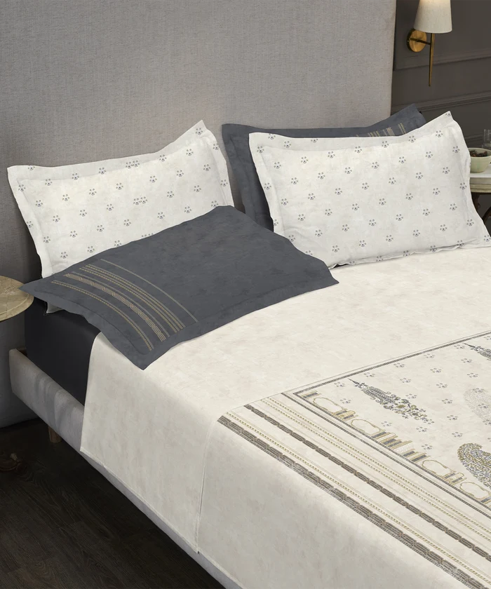 Nectarsoft Elite King Bedsheet Set, Whispering Vines| 400 TC Cotton| 4 Pillow Covers