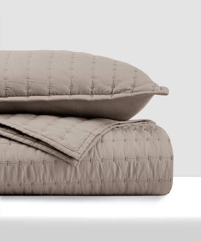 Nectarsoft Italian Retreat King Bedcover Set, Khaki|90 GSM Cotton|3 Pc Set