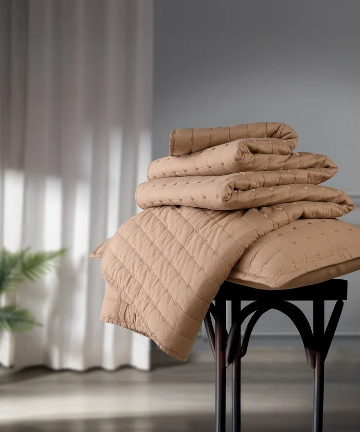 Nectarsoft Italian Retreat King Bedcover Set, Mocha|90 GSM Cotton|3 Pc Set