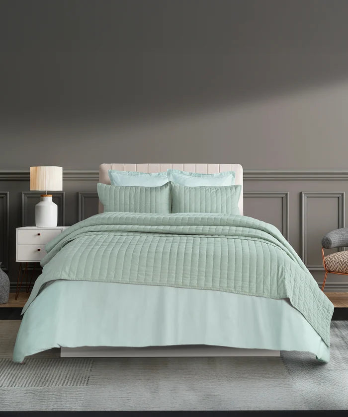 Nectarsoft Italian Retreat King Bedcover Set, Sage|90 GSM Cotton|3 Pc Set