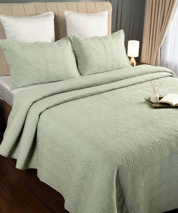 Nectarsoft Italian Retreat King Bedcover Set, Seafoam|90 GSM Cotton|3 Pc Set