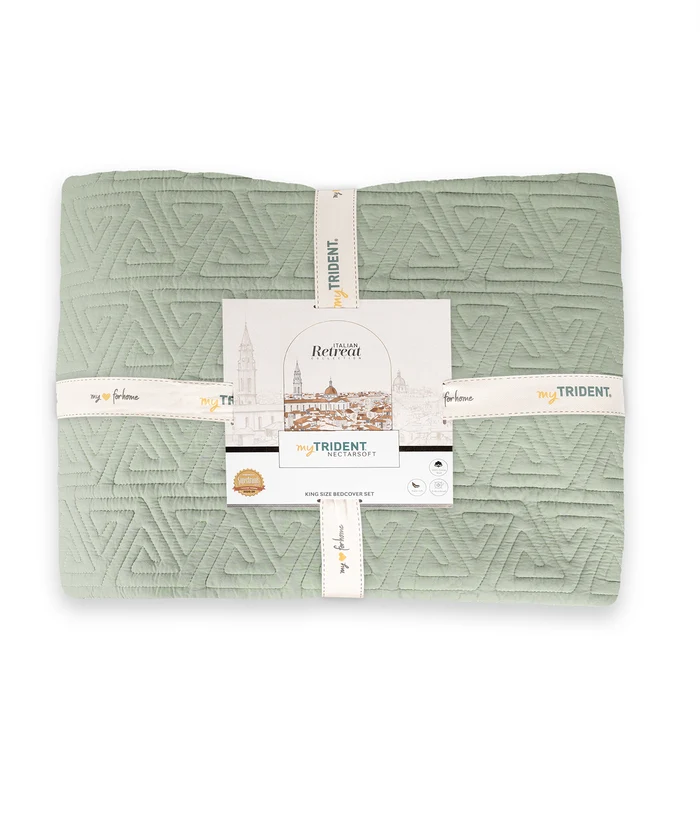 Nectarsoft Italian Retreat King Bedcover Set, Seafoam|90 GSM Cotton|3 Pc Set