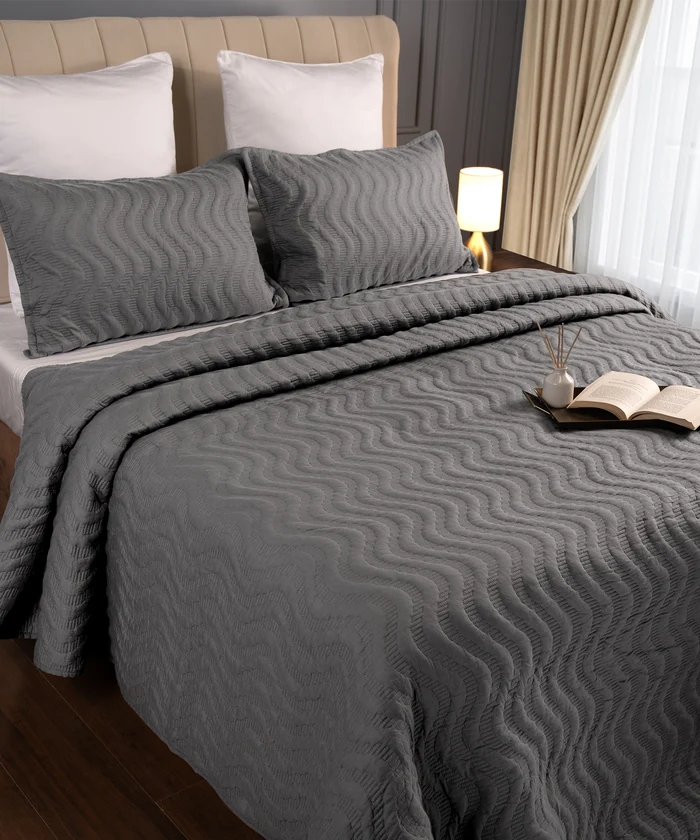 Nectarsoft Italian Retreat King Bedcover Set, Slate|90 GSM Cotton|3 Pc Set