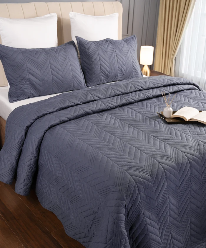 Nectarsoft Italian Retreat King Bedcover Set, Stone Blue|90 GSM Cotton|3 Pc Set