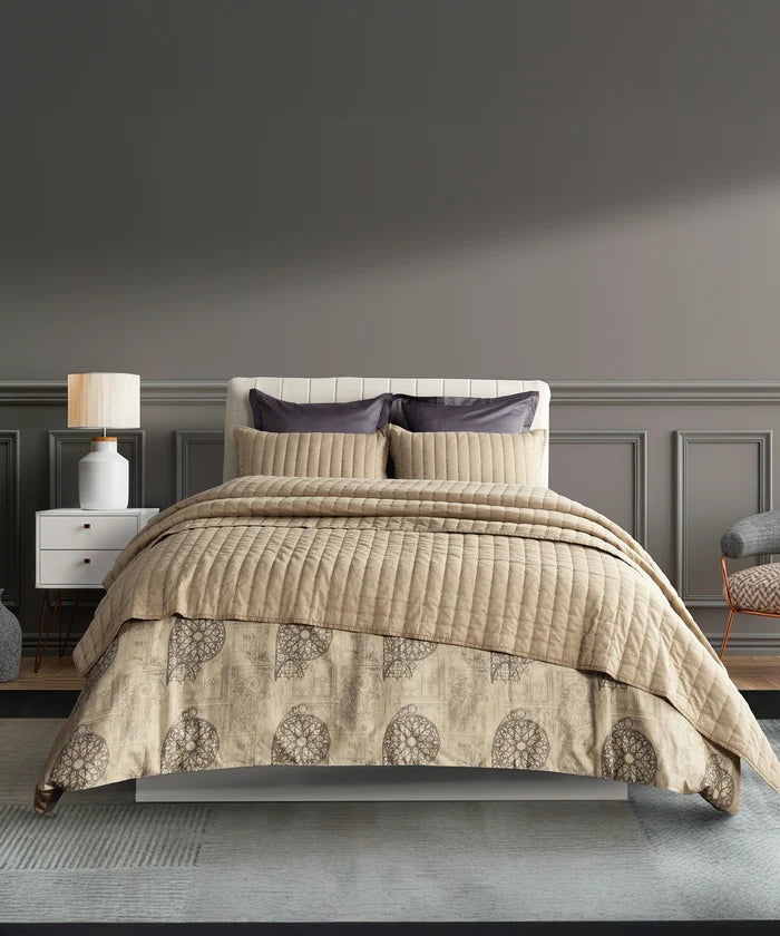 Nectarsoft Italian Retreat King Bedcover Set, Taupe|90 GSM Cotton|3 Pc Set