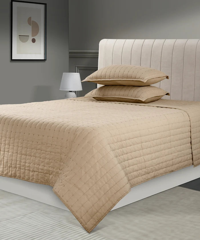 Nectarsoft Italian Retreat King Bedcover Set, Taupe|90 GSM Cotton|3 Pc Set