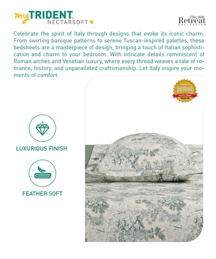Nectarsoft Italian Retreat King Bedsheet, Amore|400 TC Cotton|4 Pillow Covers