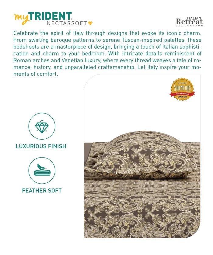 Nectarsoft Italian Retreat King Bedsheet, Royal Castle|400 TC Cotton|4 Pillow Covers