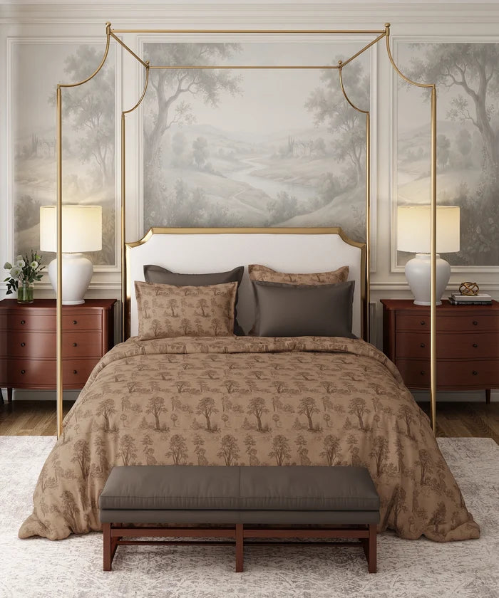 Nectarsoft Italian Retreat King Bedsheet, Toile Walk|400 TC Cotton|4 Pillow Covers