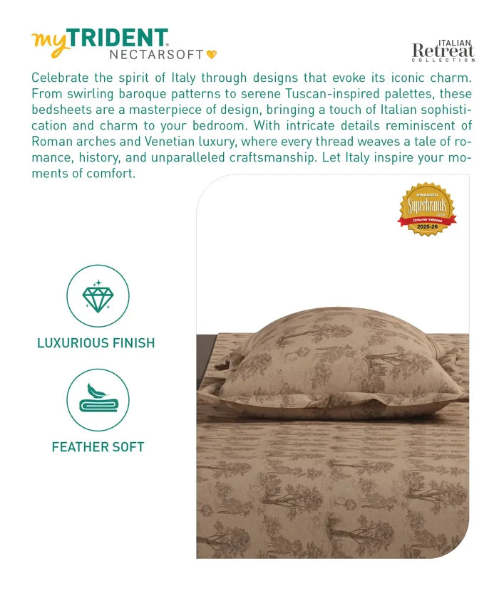 Nectarsoft Italian Retreat King Bedsheet, Toile Walk|400 TC Cotton|4 Pillow Covers