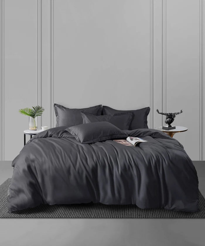 Nectarsoft King Solid Bedsheet Set, Dark Grey| 600 TC Cotton| 4 Pillow Covers