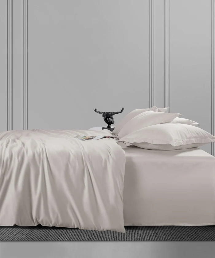 Nectarsoft King Solid Bedsheet Set, Ivory| 600 TC Cotton| 4 Pillow Covers