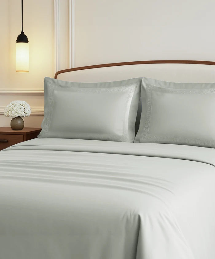 Nectarsoft Luxe Living Solid King Bedsheet Set, Hilton, Desert Sage|300 TC Cotton| 2 Pillow Cover
