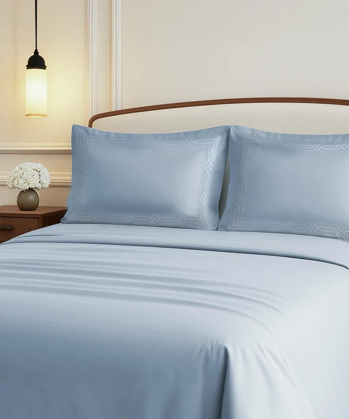 Nectarsoft Luxe Living Solid King Bedsheet Set, Renoir, Blue Shadow|300 TC Cotton| 2 Pillow Cover