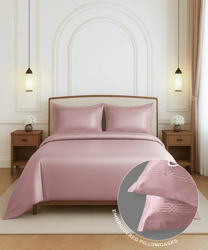 Nectarsoft Luxe Living Solid King Bedsheet Set, Renoir, Peach Bloom|300 TC Cotton| 2 Pillow Cover