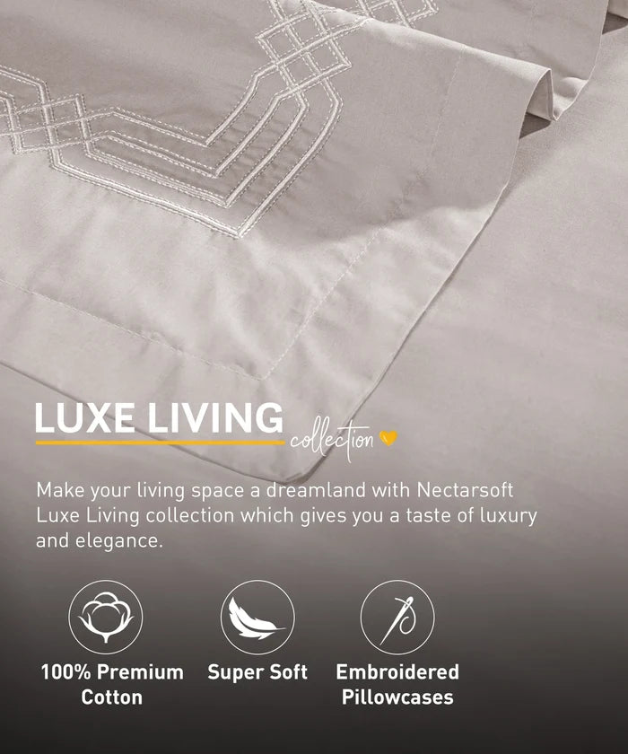 Nectarsoft Luxe Living Solid King Bedsheet Set, Renoir, Powder Puff|300 TC Cotton| 2 Pillow Cover