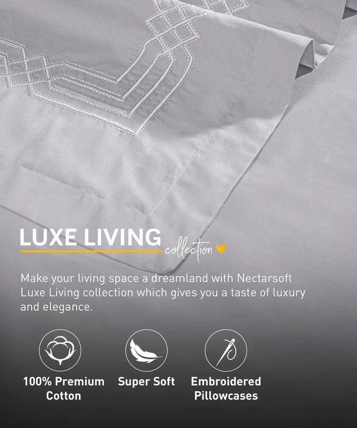 Nectarsoft Luxe Living Solid King Bedsheet Set, Renoir, Silver Cloud|300 TC Cotton|2 Pillow Cover