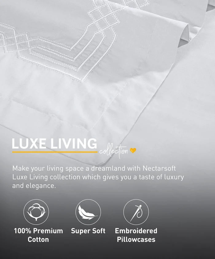 Nectarsoft Luxe Living Solid King Bedsheet Set, Renoir, Snow White|300 TC Cotton| 2 Pillow Cover