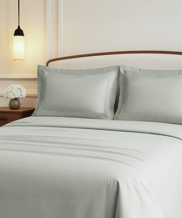 Nectarsoft Luxe Living Solid King Bedsheet Set, Watson, Desert Sage|300 TC Cotton| 2 Pillow Cover