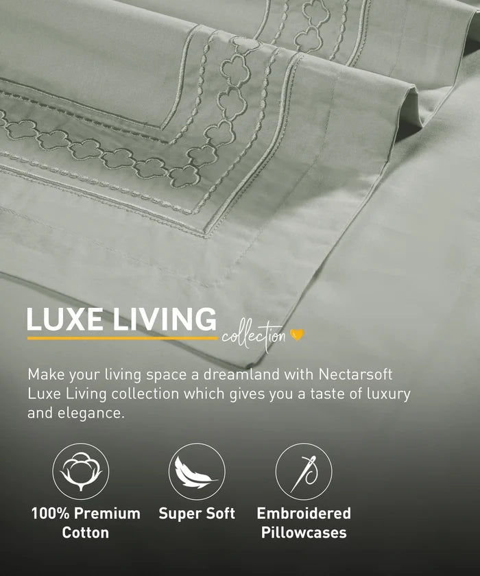 Nectarsoft Luxe Living Solid King Bedsheet Set, Watson, Desert Sage|300 TC Cotton| 2 Pillow Cover