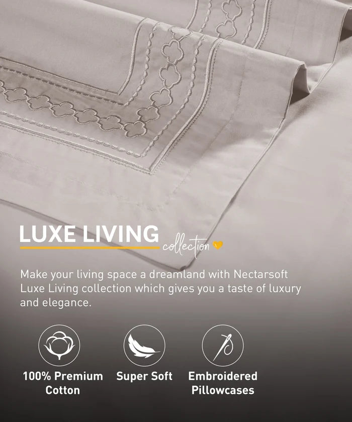 Nectarsoft Luxe Living Solid King Bedsheet Set, Watson, Powder Puff|300 TC Cotton| 2 Pillow Cover