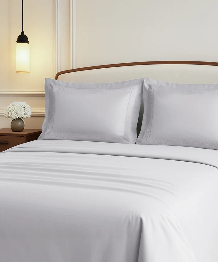 Nectarsoft Luxe Living Solid King Bedsheet Set, Watson, Silver Cloud|300 TC Cotton| 2 Pillow Cover