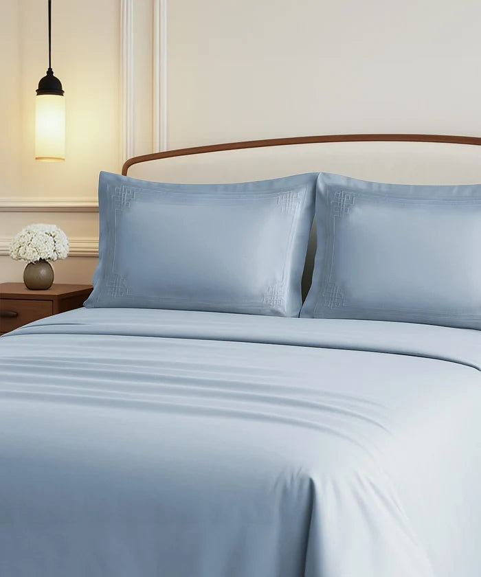 Nectarsoft Luxe Living Solid King Bedsheet Set, Windsor, Blue Shadow|300 TC Cotton| 2 Pillow Cover