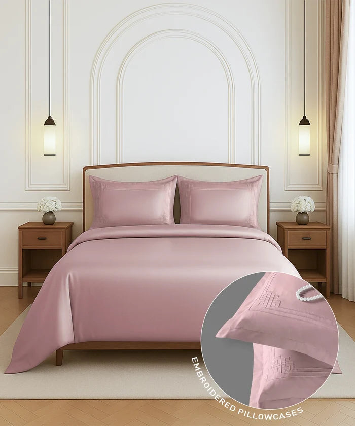 Nectarsoft Luxe Living Solid King Bedsheet Set, Windsor, Peach Bloom|300 TC Cotton| 2 Pillow Cover