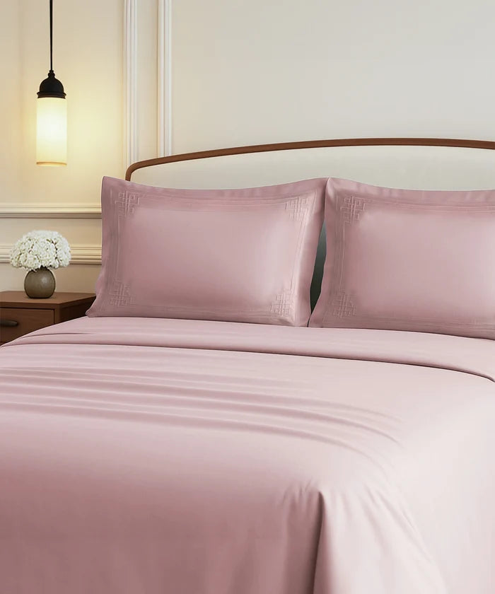 Nectarsoft Luxe Living Solid King Bedsheet Set, Windsor, Peach Bloom|300 TC Cotton| 2 Pillow Cover