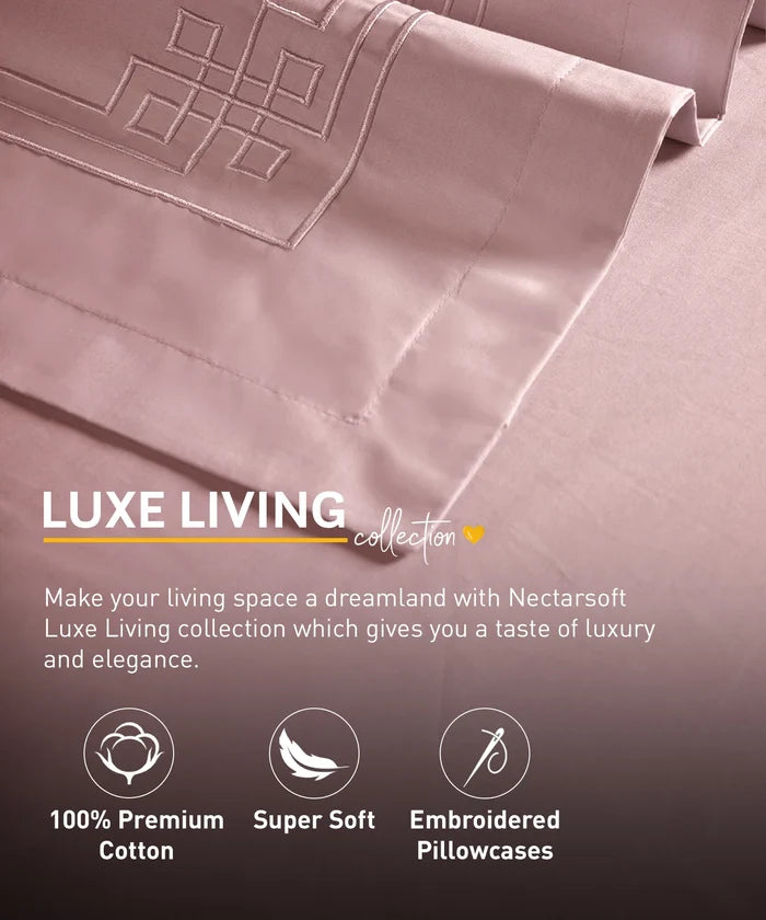 Nectarsoft Luxe Living Solid King Bedsheet Set, Windsor, Peach Bloom|300 TC Cotton| 2 Pillow Cover
