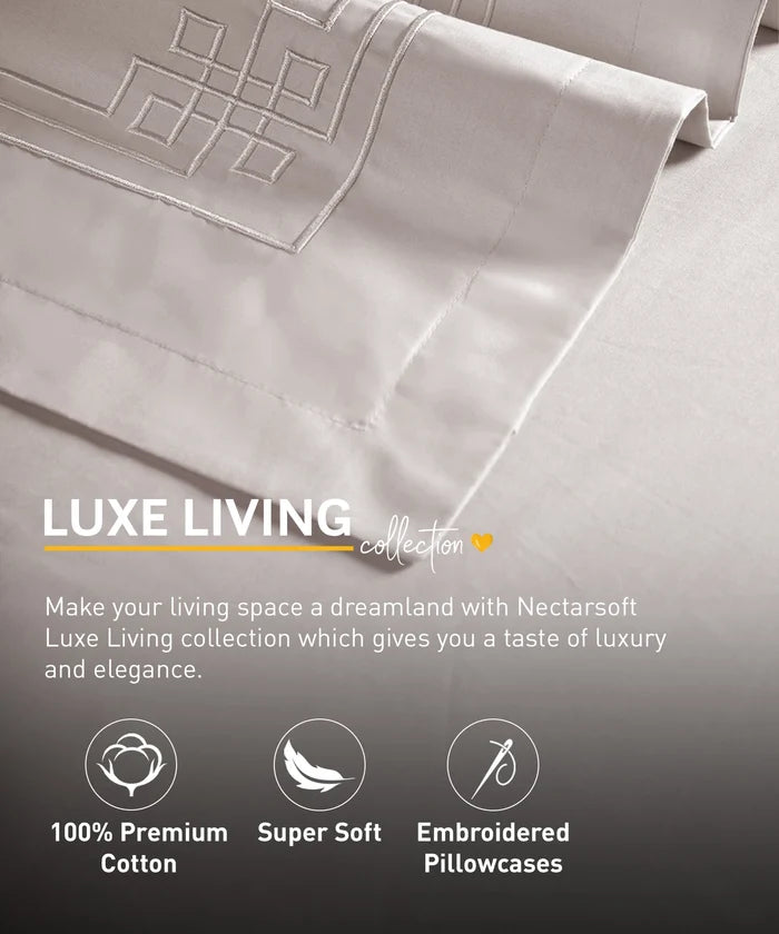 Nectarsoft Luxe Living Solid King Bedsheet Set, Windsor, Powder Puff|300 TC Cotton| 2 Pillow Cover