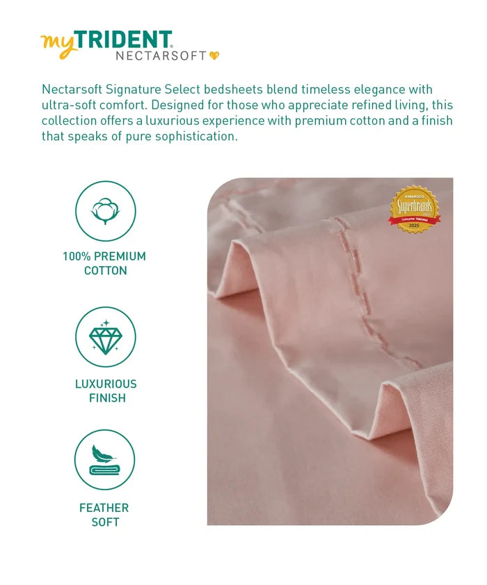 Nectarsoft Signature Select King Bedsheet Set, Blush|400 TC Cotton| 2 Pillow Covers