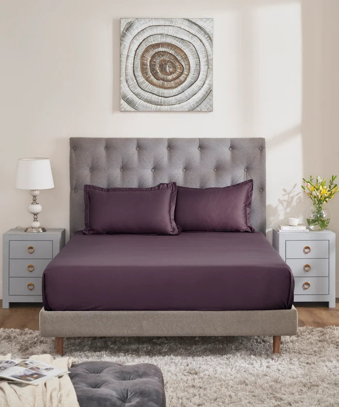 Nectarsoft Signature Select King Bedsheet Set, Grape|400 TC Cotton| 2 Pillow Covers