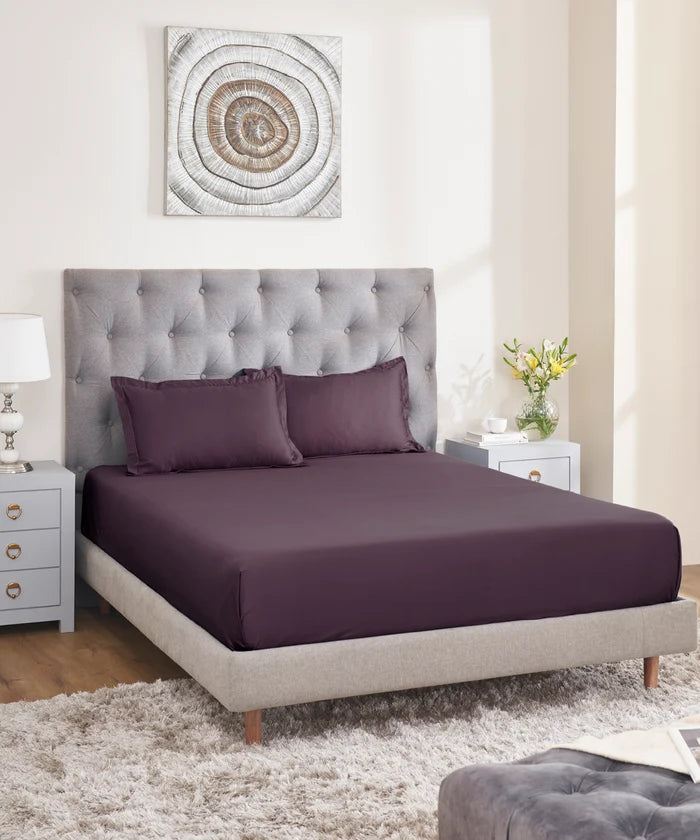 Nectarsoft Signature Select King Bedsheet Set, Grape|400 TC Cotton| 2 Pillow Covers