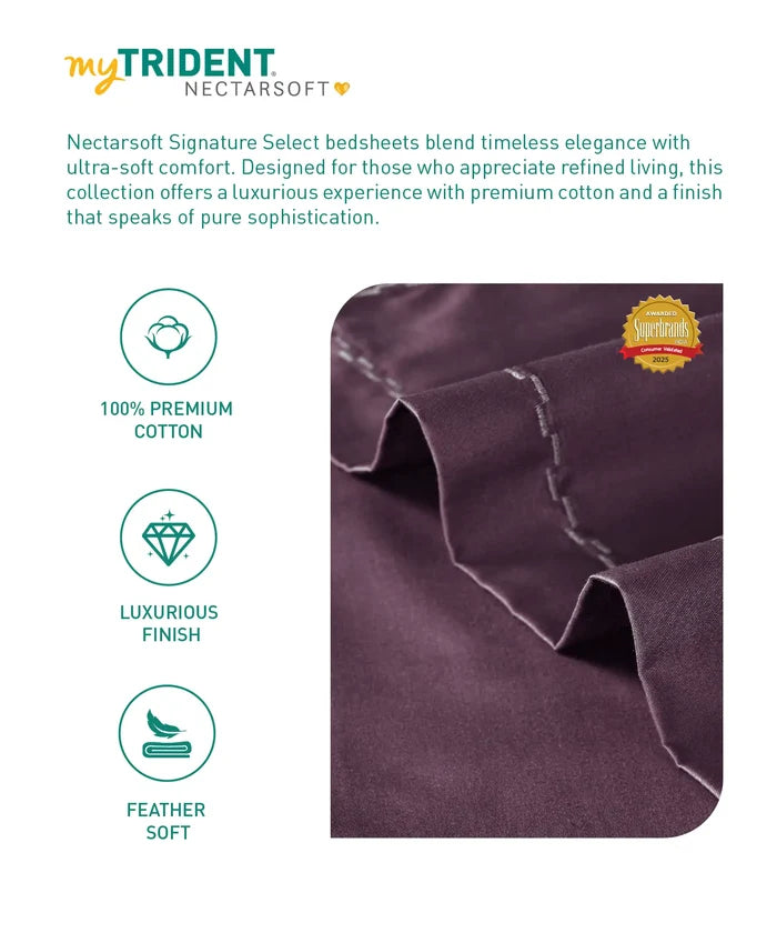 Nectarsoft Signature Select King Bedsheet Set, Grape|400 TC Cotton| 2 Pillow Covers