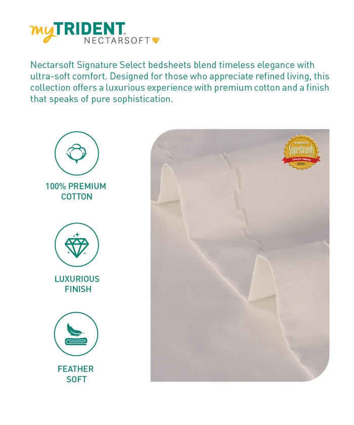 Nectarsoft Signature Select King Bedsheet Set, Marshmallow|400 TC Cotton| 2 Pillow Covers