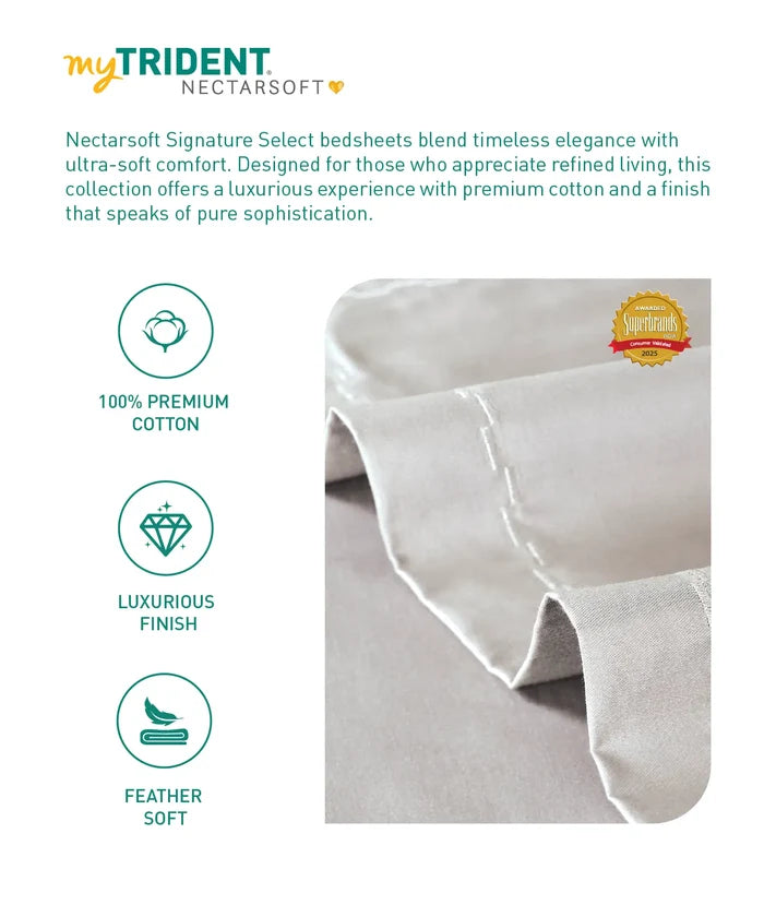 Nectarsoft Signature Select King Bedsheet Set, Pebble|400 TC Cotton| 2 Pillow Covers