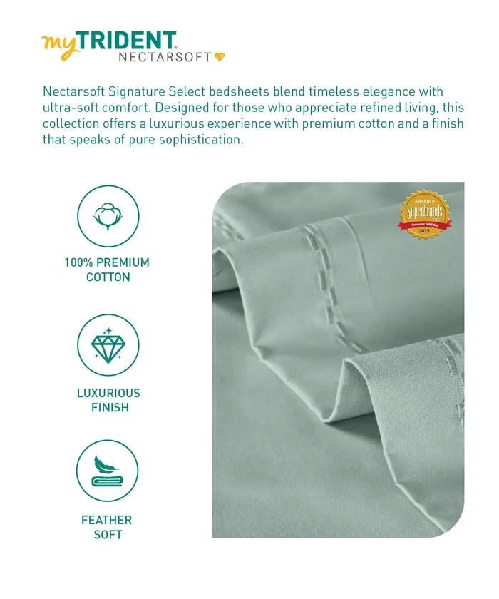 Nectarsoft Signature Select King Bedsheet Set, Wasabi|400 TC Cotton| 2 Pillow Covers