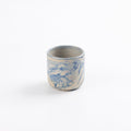 Ceramic espresso cup with marbled abstract design in cobalt blue and white by Palinopsia