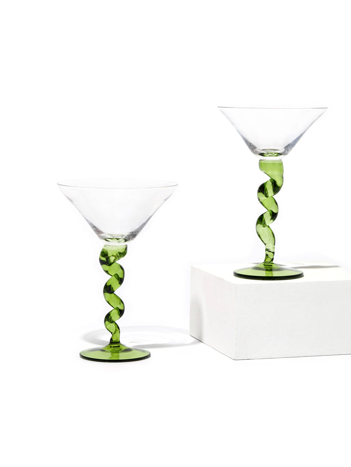 Spiral Stem Martini Glass, Green